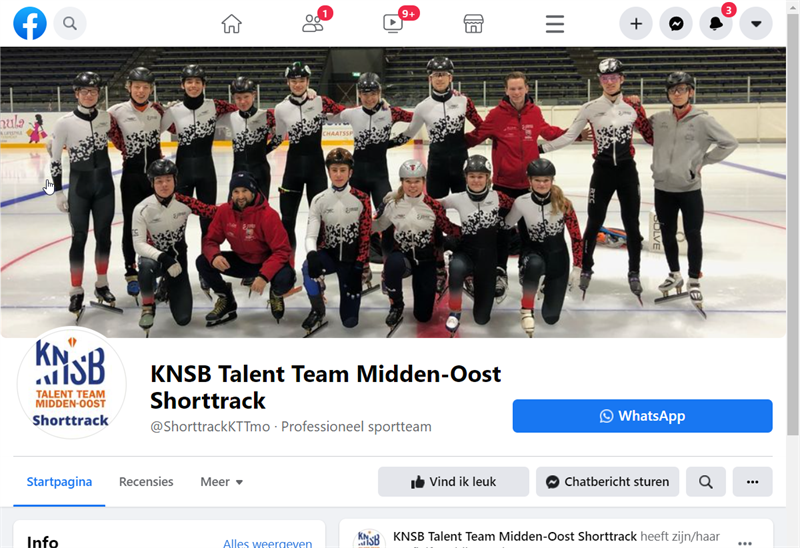KNSB Talent Team Midden Oost Shorttrack heeft een nieuwe Facebookpagina